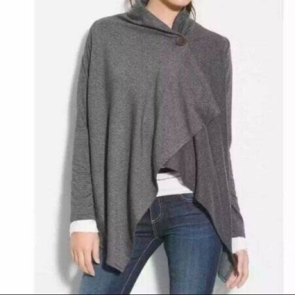 Bobeau one button wrap cardigan size small grey long sleeve - Picture 1 of 6